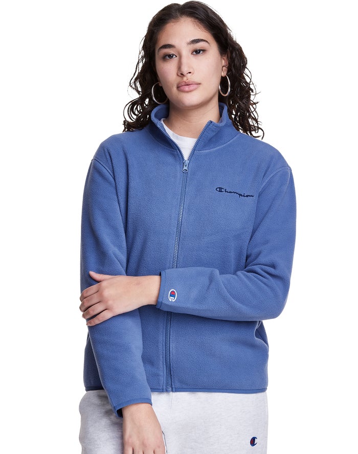 Champion Womens Jackets NZ - Polar Fleece Full Zip Mock Neck Blue ( 5847-PRJHF )